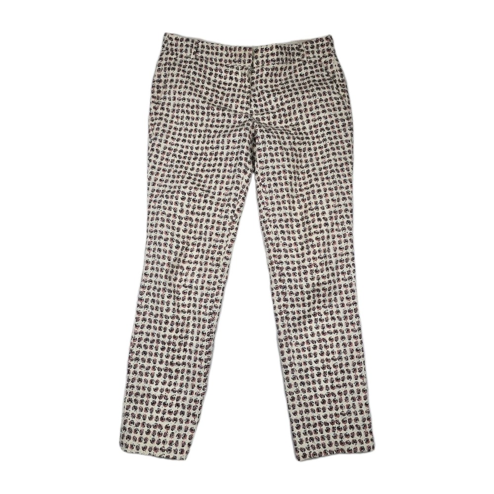 Kenar Womens Size 8 Geometric Floral Print Ankle Pants White Pink Black Stretch